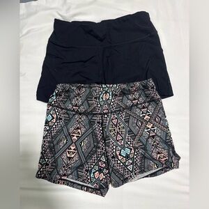 Black and Geometric Patterned Spandex Shorts